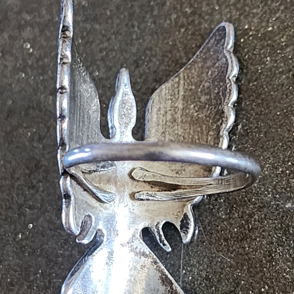 Sterling Silver Native American Turquoise Red Inlay Bird Ring Sz 8 Women Jewelry - Picture 7 of 7